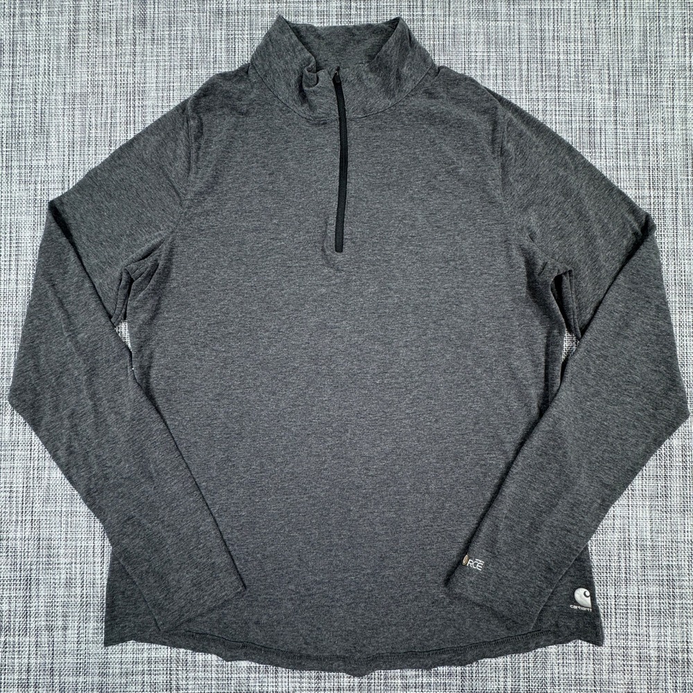 Carhartt Womens Large 12-14 Force Delmont Quarter Zip Stretch Shirt Heather Gray